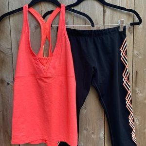 Lorna Jane Orange Racerback W/ Black Capri Legging